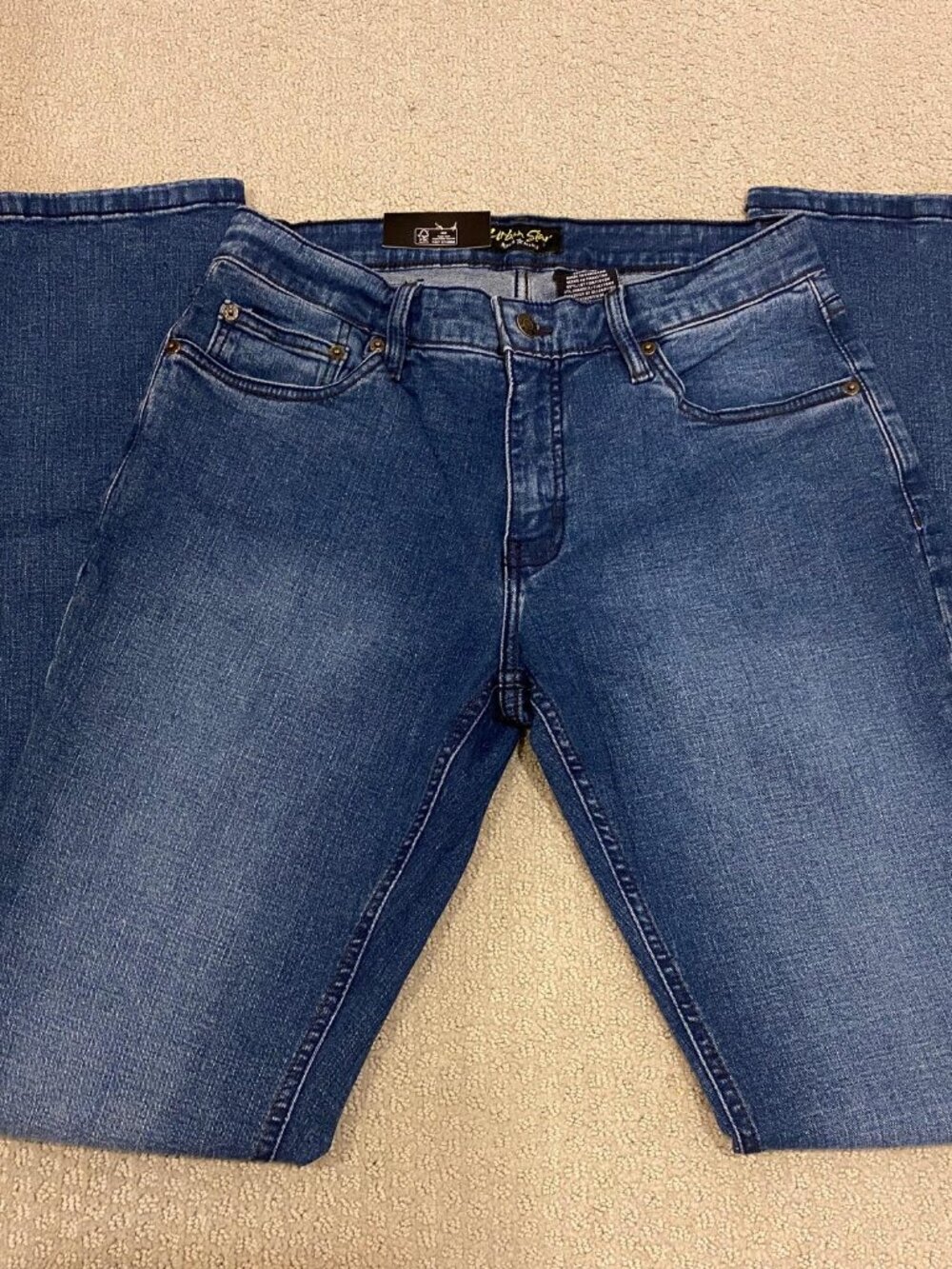 NEW Men's Urban Star Premium Apparel Stretch Slim Fit Denim Blue Jeans, 32x34
